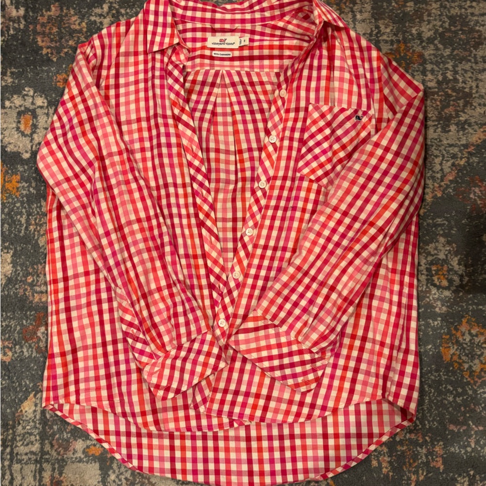 Vineyard Vines Pink and White Gingham Shirt